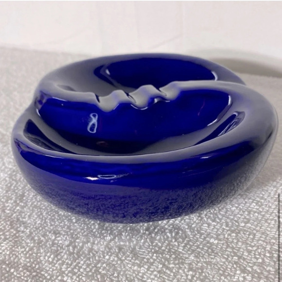 Vintage MCM Blue  Ceramic Ashtray Trinket Dish - Picture 7 of 13